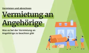 Umzugshelfer tragen ein Sofa vor einem Haus. Der Text thematisiert die Vermietung an Angehörige und was dabei zu beachten ist.