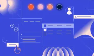 Interfaz de usuario con elementos de diseño, como un botón de búsqueda, que muestra cómo funciona un motor de búsqueda.