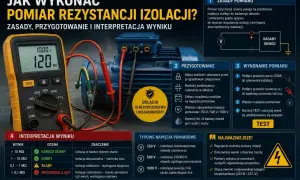 Multimetr mierzy rezystancję izolacji silnika elektrycznego. Wynik 120 MΩ wskazuje na bardzo dobry stan izolacji.