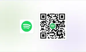 Logo Spotify i kod QR z zielonym logo Spotify w środku.