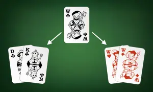 Karty Dama i Król karo tworzą sekwens w kartach. Król karo jest w centrum, a Dama karo i Król karo po bokach.
