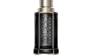 Elegancka butelka perfum Hugo Boss The Scent Magnetic w kolorze czarnym z metalicznymi detalami.