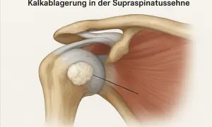 Kalkablagerung in der Supraspinatussehne: Was tun? Anatomische Darstellung einer Schulter mit Kalkdepot.