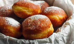 Stary przepis na pączki, które wyglądają jak prosto z babcinej kuchni. Puszyste, złociste, posypane cukrem pudrem.