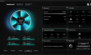 Armoury Crate Dashboard zeigt Lüftergeschwindigkeit des AMD Ryzen 5 5500 mit 1510 RPM.