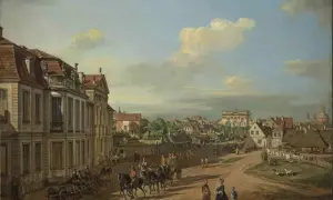 Ulica tętni życiem, wozy z beczkami i eleganckie karoce przemierzają trakt. Bernardo zwany Canaletto uchwycił gwar miasta i jego mieszkańców.
