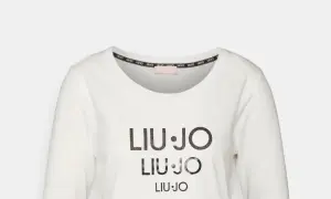 Biała koszulka z długim rękawem marki Liu Jo, z potrójnym, błyszczącym logo.