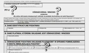Formularz PIT-2 do obliczania miesięcznych zaliczek na podatek dochodowy od osób fizycznych.