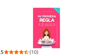 Libro "Mi primera regla" para niñas de 11 años. Ilustración de una niña en flor de loto. Guía sobre la pubertad.