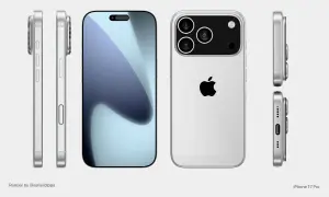 Render iPhone'a 17 Pro w kolorze srebrnym, pokazujący jego design z każdej strony. Kiedy premiera?
