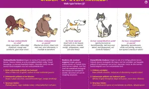 Illustraties van dieren die onder- of overprikkeld gedrag tonen, met uitleg over hoe je deze kinderen kunt helpen.