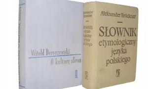 Dwa polskie słowniki etymologiczne: "O kulturę słowa" Doroszewskiego i "Słownik etymologiczny języka polskiego" Brücknera.