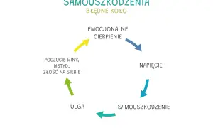 Błędne koło samouszkodzenia: cierpienie emocjonalne prowadzi do napięcia, które skutkuje samouszkodzeniem, dając chwilową ulgę, ale potem wraca poczucie winy, wstydu i złości na siebie. To samospełniająca się przepowiednia.