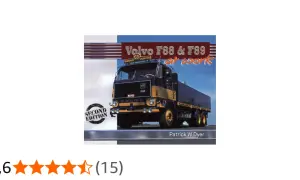 Couverture du livre "Volvo F88 & F89 at work", montrant un camion Volvo F88 bleu et jaune en action.
