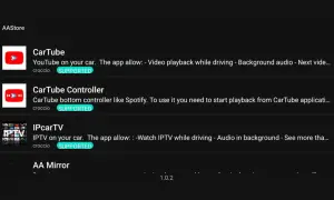 Lista de aplicaciones para añadir a Android Auto: CarTube para YouTube, CarTube Controller y IPcarTV para ver contenido.