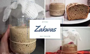 Kolaz z zakwasem żytnim w słoiku i kromką chleba.