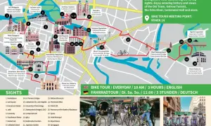 Mapa Wrocławia z zaznaczoną trasą rowerową na 3 dni. Odkryj Rynek, Ostrów Tumski i inne atrakcje.