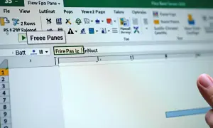 Jak zablokować wiersz w Excelu? Kliknij "Freee Panes" w menu Widok, aby zamrozić wiersze i kolumny.