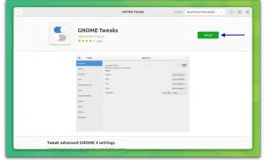 Okno aplikacji GNOME Tweaks, gotowe do instalacji. Pozwala na zaawansowane dostosowanie ustawień GNOME.