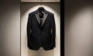 Elegantes Sakko mit Satin-Revers, perfekt, um einen schwarzen Anzug zu kombinieren.