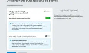 Ustawienia konta pocztowego. Możesz tu wyłączyć uwierzytelnianie dwuskładnikowe, co jest podobne do wyłączenia składania życzeń na FB, jeśli chcesz uprościć dostęp.