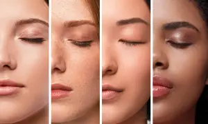 Quattro volti con diverse tonalità di pelle, un invito a capire il tipo di pelle per una cura personalizzata.