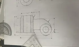 Rysunek techniczny z wymiarowaniem przedstawia detale mechaniczne z zaznaczonymi wymiarami, średnicami i promieniami.