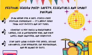Festival prep tips: what to bring for comfort & safety. Includes essentials like breathable layers, waterproof bags, sanitizer, and closed-toe shoes for a stress-free experience.