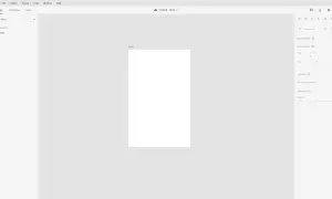 Interfejs programu Adobe XD z pustym obszarem roboczym "Home" i panelami po prawej stronie, gotowy do projektowania.