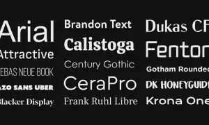 Kolekcja czcionek fajne: Arial, Brandon Text, Dukas CF, Calistoga, Fenton, Attractive, Century Gothic, Gotham Rounded, BEBAS NEUE BOOK, CeraPro, DK HONEYGUIDE, AZO SANS UBER, Blacker Display, Frank Ruhl Libre, Krona One.