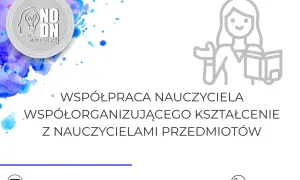 Grafika z logo, ikoną nauczycielki z książką i tekstem o współpracy nauczycieli.