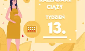 Kobieta w żółtej sukience, w 13 tygodniu ciąży, który to miesiąc. Kalendarz ciąży.