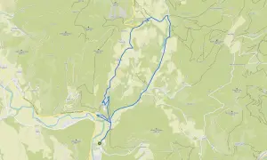 Mappa dei sentieri Genga con rilievi altimetrici e percorsi segnati in blu.