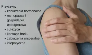 Fragment barku osoby z tekstem "Zamrożony bark" i listą przyczyn.