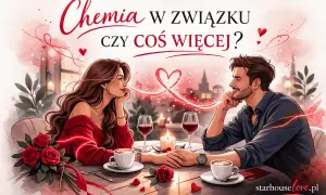 Para zakochanych przy romantycznej kolacji, z różami i świecą. Czy to chemia w związku, czy coś więcej?