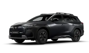 Mörkgrå Subaru E-Outback, en elbil. Inga synliga problem med denna Subaru Outback.