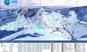 Mapa ośrodka Zieleniec Ski Arena pokazuje, ile jest tras narciarskich w Zieleńcu. Oznaczono tu 35 tras zjazdowych o różnym stopniu trudności.
