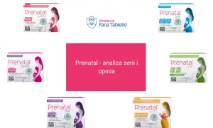 Różne opakowania suplementów diety Prenatal, wspierające witaminy karmienie piersią i ciążę.
