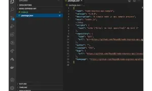 Configuration du projet pour créer un projet Node.js avec Express. Le fichier `package.json` liste les dépendances et scripts.
