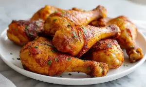 Złociste pałki z kurczaka z przyprawami, idealne do przygotowania w airfryer. Pyszne i chrupiące!