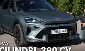 Cupra Formentor VZ5 grigia opaca, con un uomo che indica il cofano. Potente e aggressiva.