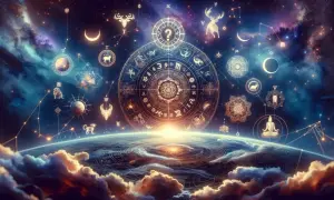 Wszechświat pełen symboli: 4 żywioły, znaki zodiaku, konstelacje i kosmiczna energia.