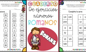 Hoja de ejercicios para practicar fichas de números romanos, con actividades de relacionar y completar series.