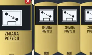 Ikony zmiany pozycji w grze FIFA 23, jedna z czerwonym krzyżykiem.