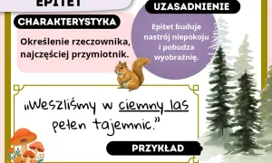 Co to epitet? Określenie rzeczownika, np. "ciemny las". Buduje nastrój i pobudza wyobraźnię.