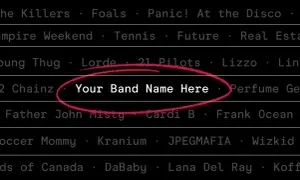 A list of band names, with "Your Band Name Here" circled in red, suggesting a band name search.