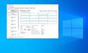Menedżer zadań na MacBooku pokazuje niskie obciążenie CPU (2%) i wykorzystanie pamięci (49%) podczas pracy z procesorem Intel Core i7.