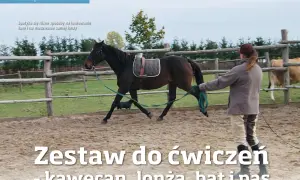 Trenerka lonżuje konia, używając lonży i bata do ćwiczeń.