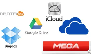 Loga usług: Dropbox, Google Drive, iCloud, MantaBox i MEGA. Wybierz swoją darmową chmurę do przechowywania danych.