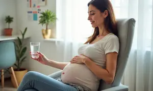 Czekasz na badania prenatalne i zastanawiasz się, czy na badania prenatalne trzeba być na czczo? Kobieta w ciąży siedzi w fotelu z wodą.
